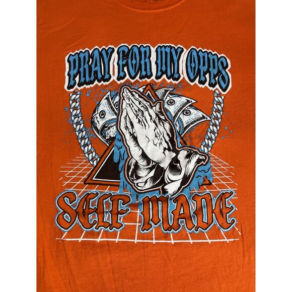 Orange‎ Graphic T Shirt "Pray For My Opps Self Made" Mens Big XL - Picture 2 of 4
